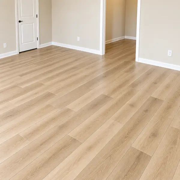 Grey vinyl flooring installed in a Dubai Downtown apartment bedroom