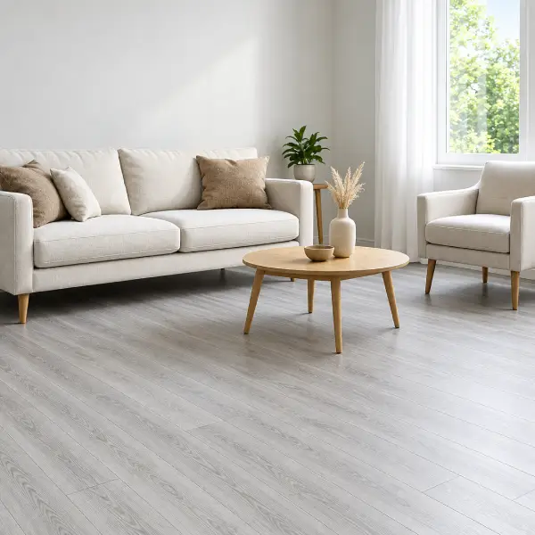 Oak-effect vinyl plank flooring finished in a Dubai Palm Jumeirah villa