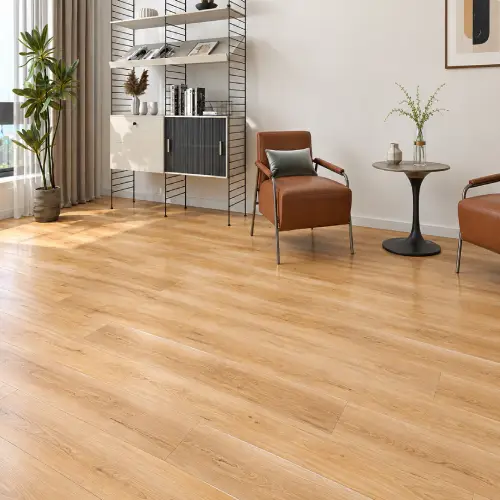 Natural oak wood-grain vinyl flooring installed in a Dubai living room