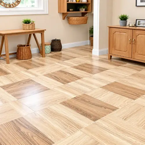 Wood-look tile pattern vinyl flooring installed in a Dubai room