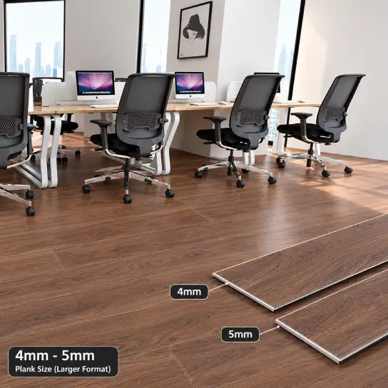 Walnut-tone vinyl plank flooring in 4mm and 5mm thickness in a Dubai home office
